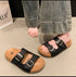 Double Buckle Open Toe Wedge Slide On
